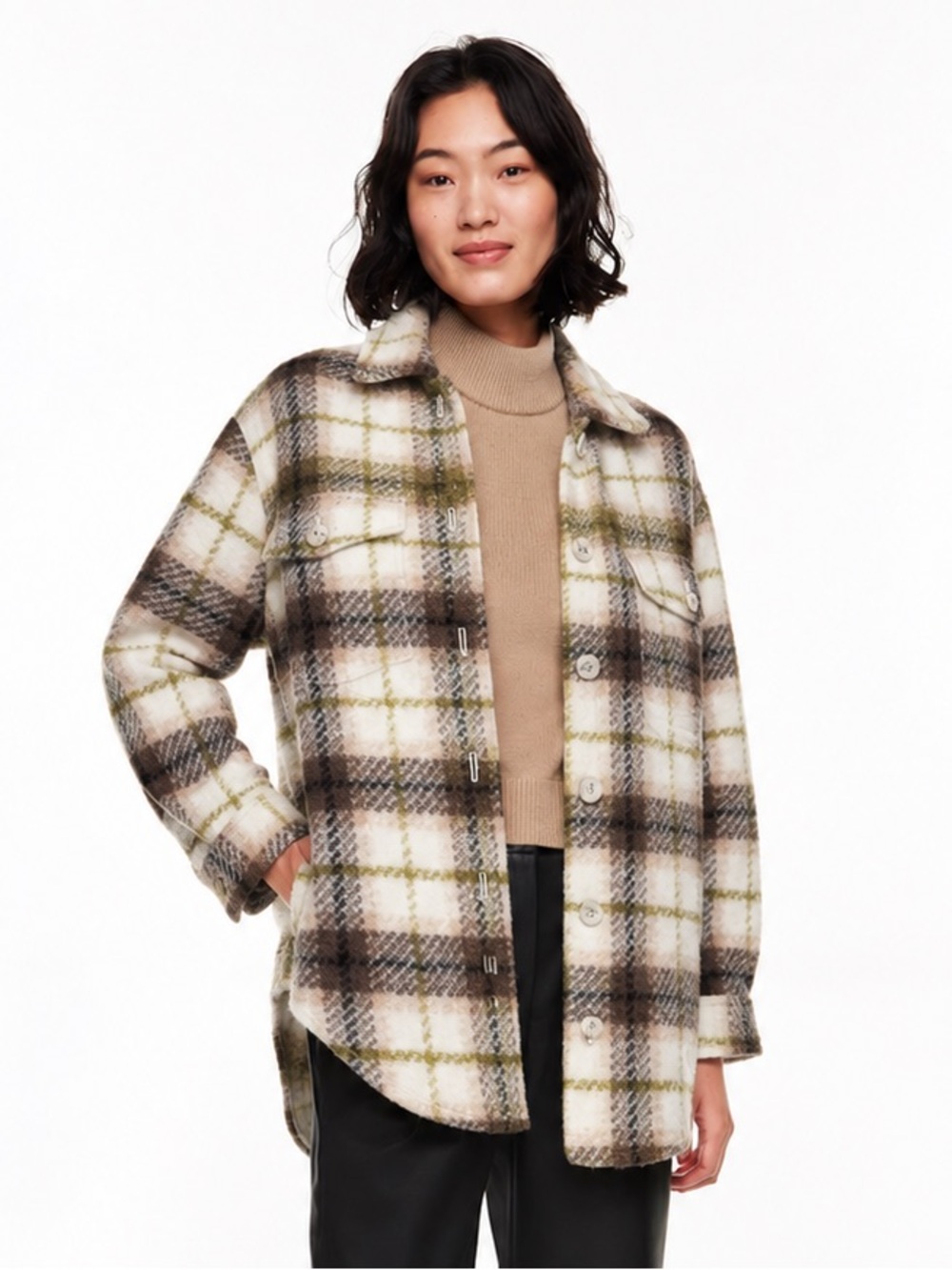 Aritzia Wilfred Ganna Shirt Jacket Wool Blend Coat Flannel Plaid Fall Size XS